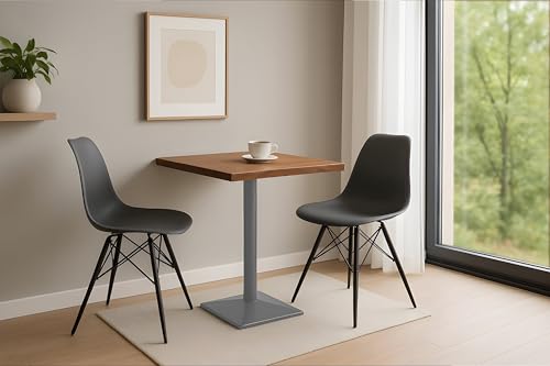 SAM Bistrotisch Iris, Akazienholz massiv + nussbaumfarben, echte Baumkante, Baumkantentisch mit Stempelfuß aus Eisen Silber, Säulentisch/Esstisch 80x80 cm von SAM