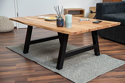 SAM Couchtisch 120x80 cm Quintus, echte Baumkante, Akazienholz naturfarben, massiver Sofatisch, A-Metallgestell Schwarz von SAM