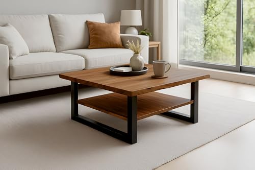 SAM Couchtisch 90x90cm Patrick, Sofatisch mit Ablage, Akazienholz massiv + honigfarben, Beistelltisch mit schwarzem U-Metallgestell, echte Baumkante SAM Couchtisch 90x90cm Patrick, Sofatisch mit Ablage, Akazienholz massiv + honigfarben, Beistelltisch mit schwarzem U-Metallgestell, echte Baumkante von SAM