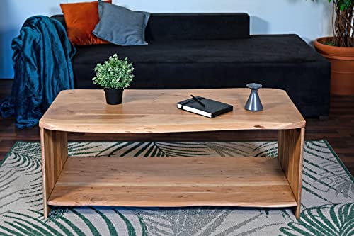 SAM Couchtisch Ada, Akazienholz massiv & naturfarben, Beistelltisch mit Ablage, echte Baumkante, Massivholz-Sofatisch, 115 x 55 x 45 cm von SAM