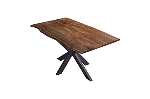 SAM Esstisch 120x80cm Benni, Akazienholz massiv + nussbaumfarben, echte Baumkante, Baumkantentisch mit Spider-Metallgestell Schwarz, Esszimmertisch mit Tischplatte 26mm von SAM