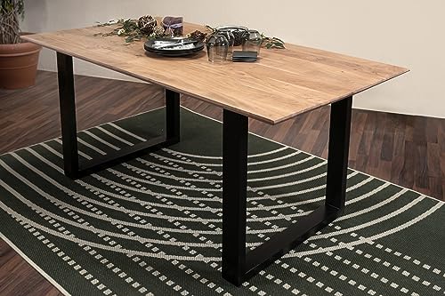 SAM Esstisch 200x100 cm Atlanta, Akazienholz massiv + naturfarben, Esszimmertisch mit Schweizer Kante, U-Metallgestell Schwarz, massiver Holztisch, Tischplatte 26mm von SAM