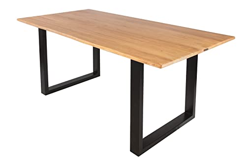 SAM Esstisch 200x100 cm Mailo, Rubberwood naturbelassen, massiver Esszimmertisch mit echter Baumkante, Baumkantentisch mit U-Gestell Schwarz, Holztisch mit 23 mm Tischplatte von SAM