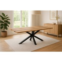 Esstisch 220 x 100 cm Akazie massiv natur mit schwarzen Resin-Adern Spider-Gestell schwarz peter von SAM