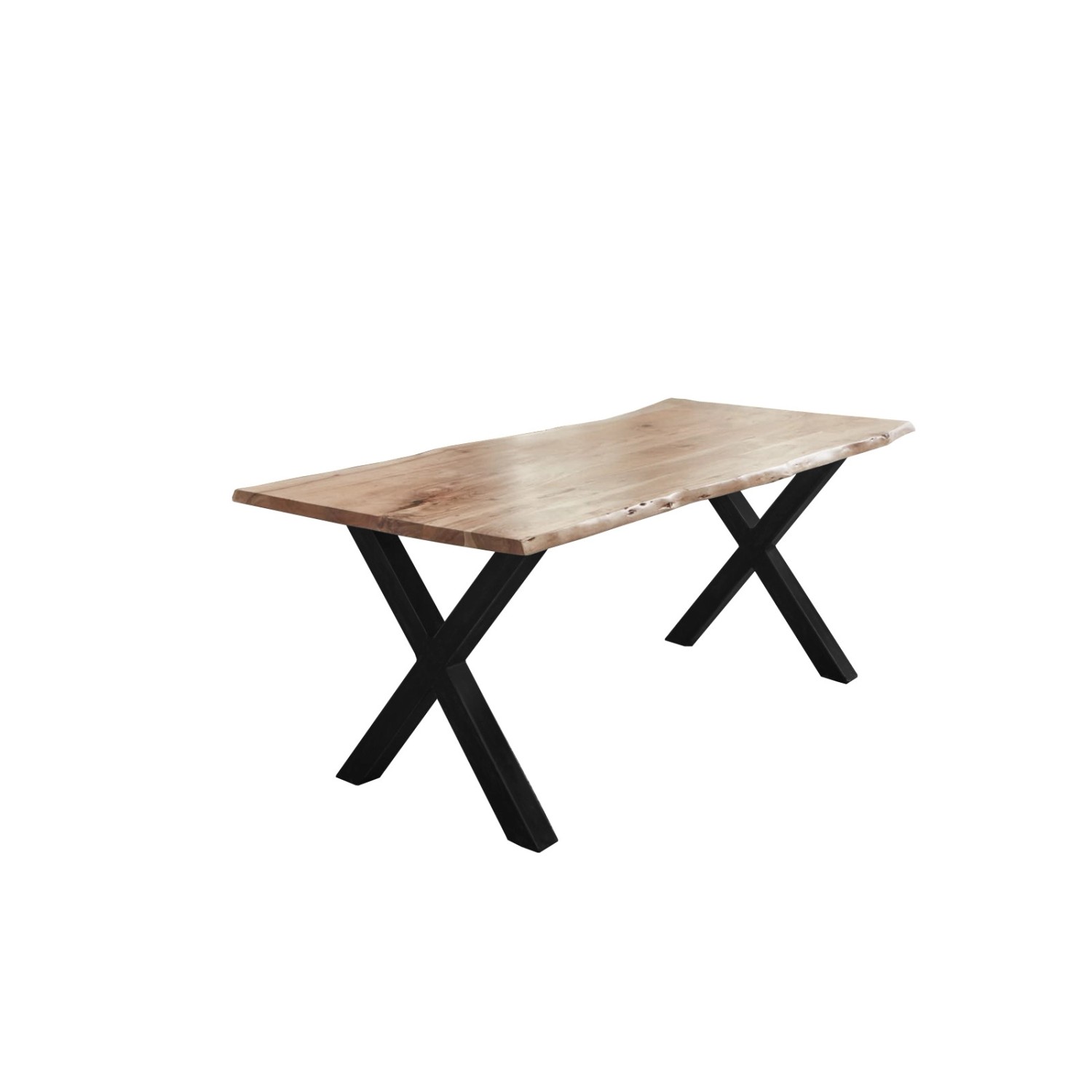 SAM Esstisch Baumkante Akazie Natur 240 x 100 cm X-Gestell Schwarz FREDERIK von SAM