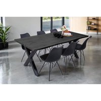 Esstisch Baumkante Holz-Optik Grau 200 x 100 X-Gestell schwarz josy von SAM