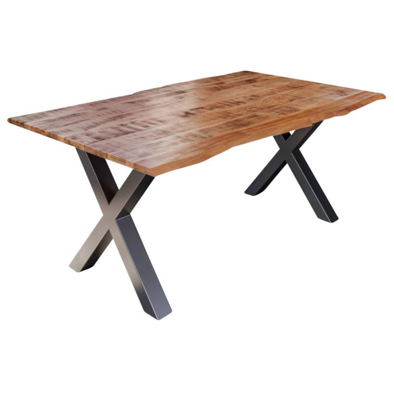 SAM Esstisch Baumkante Massiv Mango Natur 160 x 85 Silber X-Gestell DORA von SAM