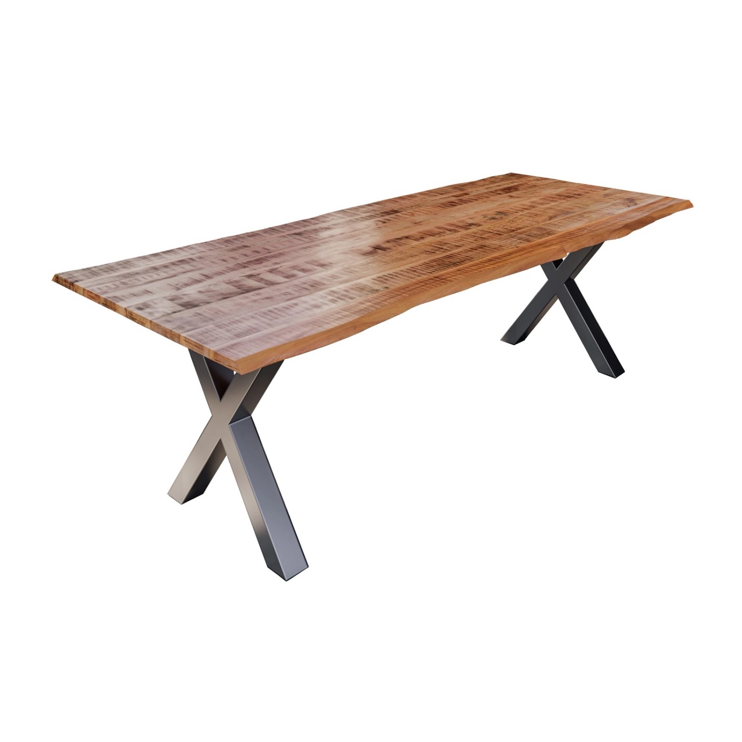 SAM Esstisch Baumkante Massiv Mango Natur 200 x 100 Silber X-Gestell DORA von SAM