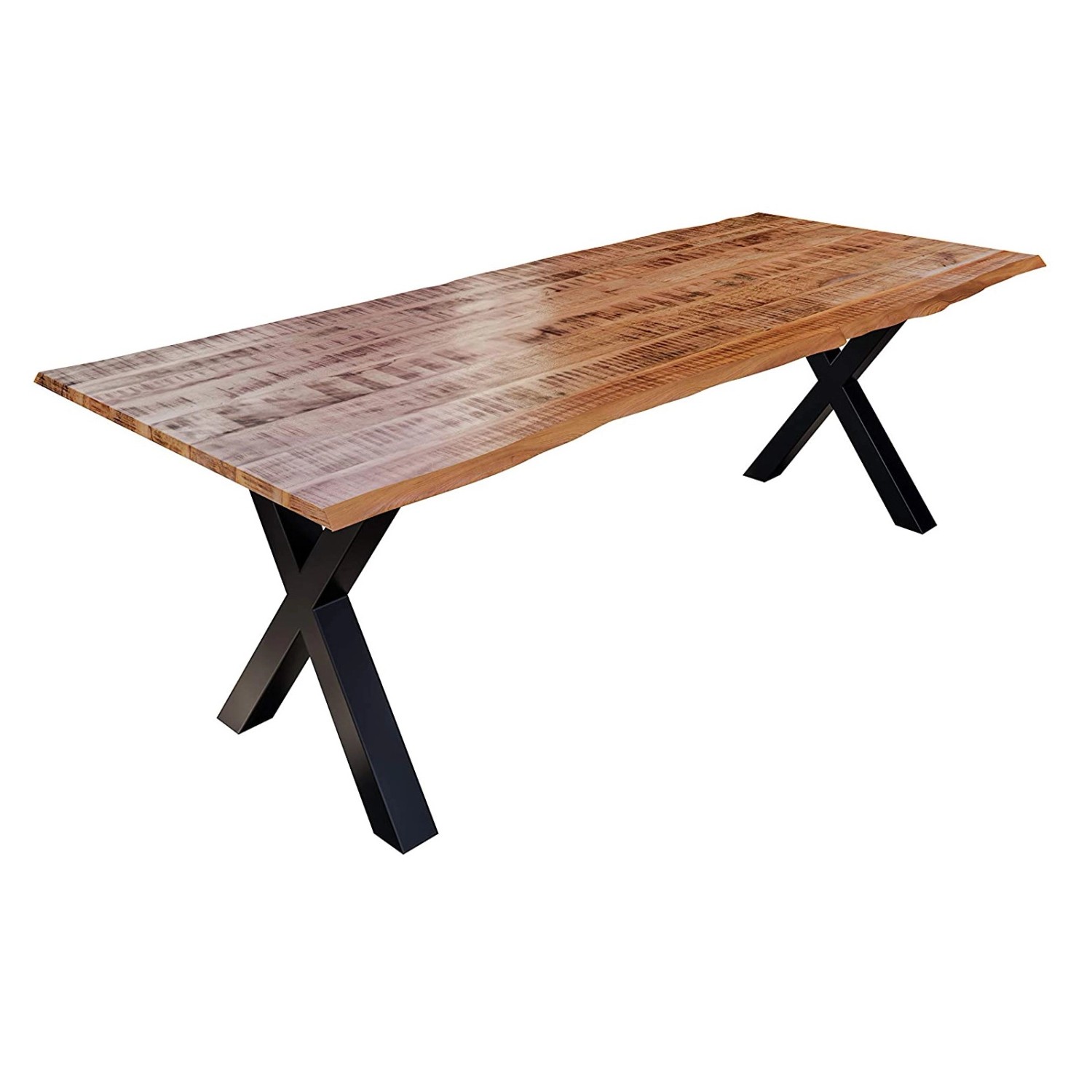 SAM Esstisch Baumkante Massiv Mango Natur 220 x 100 Schwarz X-Gestell DORA von SAM