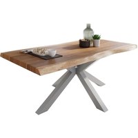 Esstisch Baumkante massiv Akazie natur 180 x 90 Spider-Gestell silber atlas von SAM