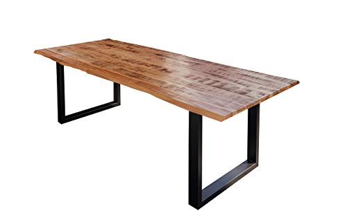 SAM Esstisch Darwin 200 x 100 cm, Mangoholz massiv, lackiert & naturfarben, Baumkantentisch mit Metallgestell in Mattschwarz, echte Baumkante, 26 mm, FSC® 100% Zertifiziert von SAM