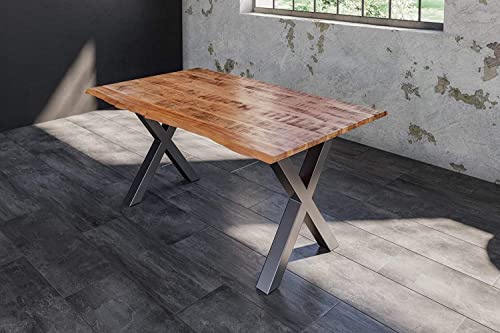 SAM Esstisch Dora 120 x 80 cm, Mangoholz massiv, lackiert & naturfarben, Baumkantentisch mit X-Metallgestell in Silber, echte Baumkante, 26 mm SAM Esstisch Dora 120 x 80 cm, Mangoholz massiv, lackiert & naturfarben, Baumkantentisch mit X-Metallgestell in Silber, echte Baumkante, 26 mm von SAM