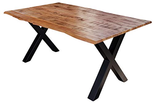 SAM Esstisch Dora 200 x 100 cm, Mangoholz massiv, lackiert & naturfarben, Baumkantentisch mit X-Metallgestell in Mattschwarz, echte Baumkante, 26 mm von SAM