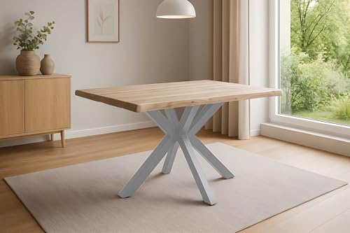 SAM Esstisch Harley | 160 x 85 cm | Akazienholz massiv | Farbe: Natur lackiert | echte Baumkante | Spider-Gestell Metall Silber | pflegeleichter Baumkantentisch/Esszimmertisch/Küchentisch von SAM