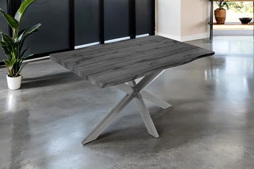 SAM Esstisch Josy | 120 x 80 cm | Holz-Optik in Grau | Spider-Gestell Metall Silber | 40 mm Tischplatte mit Baumkante | Tisch für Esszimmer & Küche von SAM