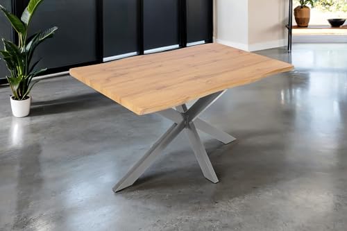 SAM Esstisch Josy | 120 x 80 cm | Holz Wildeiche-Optik | Spider-Gestell Metall Silber | 40 mm Tischplatte mit Baumkante | Tisch für Esszimmer & Küche von SAM