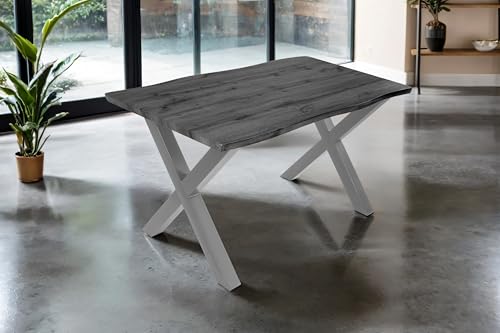 SAM Esstisch Josy | 160 x 85 cm | Holz-Optik in Grau | X-Gestell Metall Silber | 40 mm Tischplatte mit Baumkante | Tisch für Esszimmer & Küche SAM Esstisch Josy | 160 x 85 cm | Holz-Optik in Grau | X-Gestell Metall Silber | 40 mm Tischplatte mit Baumkante | Tisch für Esszimmer & Küche von SAM
