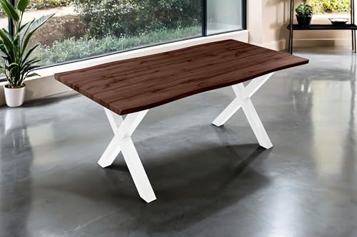 SAM Esstisch Josy | 180 x 90 cm | Holz Nussbaum-Optik | X-Gestell Metall weiß | 40 mm Tischplatte mit Baumkante | Tisch für Esszimmer & Küche SAM Esstisch Josy | 180 x 90 cm | Holz Nussbaum-Optik | X-Gestell Metall weiß | 40 mm Tischplatte mit Baumkante | Tisch für Esszimmer & Küche von SAM