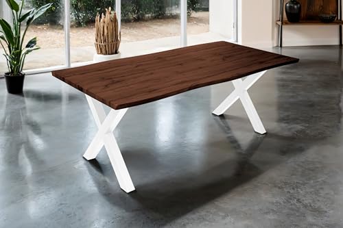 SAM Esstisch Josy | 200 x 100 cm | Holz Nussbaum-Optik | X-Gestell Metall weiß | 40 mm Tischplatte mit Baumkante | Tisch für Esszimmer & Küche SAM Esstisch Josy | 200 x 100 cm | Holz Nussbaum-Optik | X-Gestell Metall weiß | 40 mm Tischplatte mit Baumkante | Tisch für Esszimmer & Küche von SAM