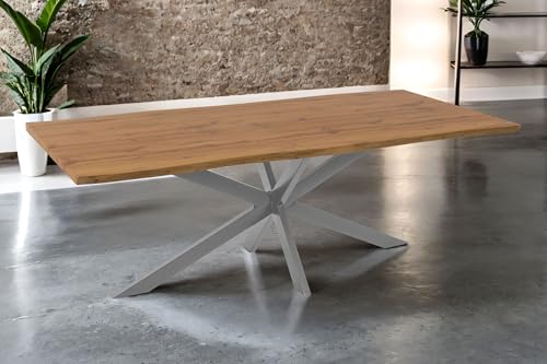 SAM Esstisch Josy | 220 x 100 cm | Holz Wildeiche-Optik | Spider-Gestell Metall Silber | 40 mm Tischplatte mit Baumkante | Tisch für Esszimmer & Küche von SAM