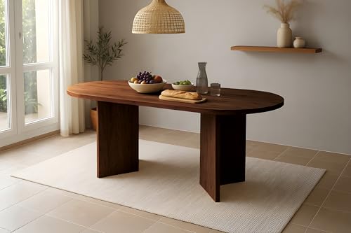 SAM Esstisch Laurie | 204 x 90 cm | Akazienholz massiv | Farbe: Nussbaumfarben | Oval mit gerader Kante | V-Gestell Holz | Esszimmertisch/Küchentisch aus Massivholz von SAM