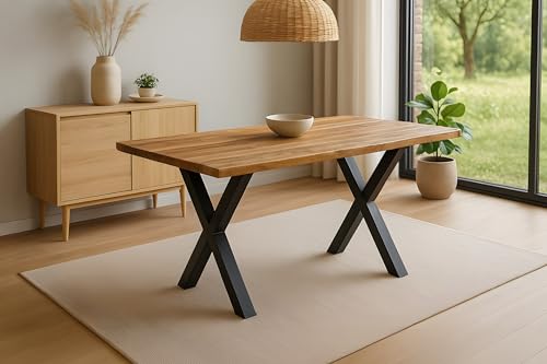 SAM Esstisch Mirabelle | 140 x 80 cm | Mangoholz massiv & Rough | Baumkante | X-Gestell Metall Schwarz | pflegeleichter Massivholztisch/Küchentisch/Esszimmertisch von SAM