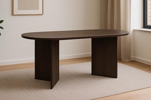 SAM Esszimmertisch Ovi | 160 x 90 cm | Holz Nussbaum-Optik | Tischplatte 40mm | Tischbeine in V-Form | ovaler Esstisch mit geraden Kanten | Holztisch Esszimmer | Esstisch Holz von SAM