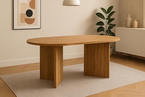 SAM Esszimmertisch Ovi | 160 x 90 cm | Holz Wildeiche-Optik | Tischplatte 40mm | Tischbeine in V-Form | ovaler Esstisch mit geraden Kanten | Holztisch Esszimmer | Esstisch Holz von SAM