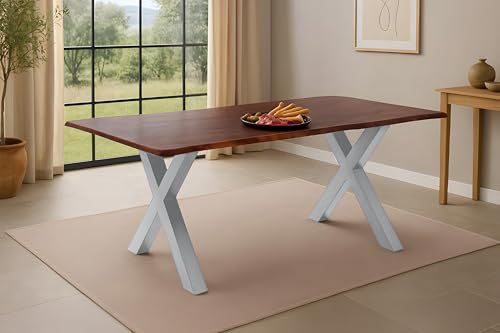 SAM Esstisch Roxana | 160 x 85 cm | Akazienholz massiv | Kastanienfarbig | Echte Baumkante | X-Gestell Metall Silber | pflegeleichter Massivholztisch/Baumkantentisch für Esszimmer & Küche SAM Esstisch Roxana | 160 x 85 cm | Akazienholz massiv | Kastanienfarbig | Echte Baumkante | X-Gestell Metall Silber | pflegeleichter Massivholztisch/Baumkantentisch für Esszimmer & Küche von SAM