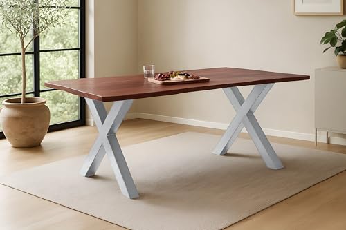 SAM Esstisch Roxana | 180 x 90 cm | Akazienholz massiv | Kastanienfarbig | Echte Baumkante | X-Gestell Metall Silber | pflegeleichter Massivholztisch/Baumkantentisch für Esszimmer & Küche SAM Esstisch Roxana | 180 x 90 cm | Akazienholz massiv | Kastanienfarbig | Echte Baumkante | X-Gestell Metall Silber | pflegeleichter Massivholztisch/Baumkantentisch für Esszimmer & Küche von SAM