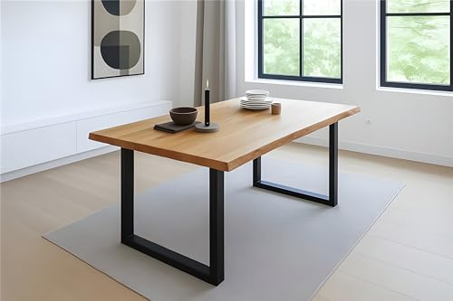 SAM Esstisch Salvador | 160 x 85 cm | Eiche massiv + geölt | Baumkante | U-Gestell Metall Schwarz | pflegeleichter Esszimmertisch/Küchentisch/Eichenholz-Tisch/Holztisch aus Wildeiche von SAM