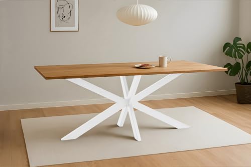 SAM Esstisch Salvador | 200 x 100 cm | Eiche massiv + geölt | Baumkante | Spider-Gestell Metall Weiß | pflegeleichter Esszimmertisch/Küchentisch/Eichenholz-Tisch/Holztisch aus Wildeiche von SAM