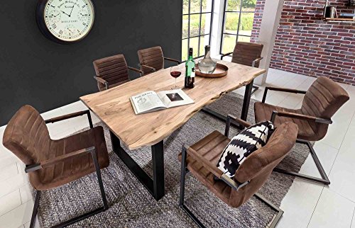 SAM Esstisch aus Akazienholz, Baumkante, eckig/Küchentisch hat schwarzes Metallgestell/Stabiler Esszimmertisch wertet als Unikat Ihren Raum auf Natur 160 x 85 cm von SAM