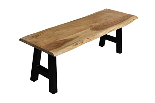 SAM Esszimmerbank 160x42 cm Quintus, Akazienholz massiv & naturfarben, echte Baumkante, Baumkantenbank mit A-Gestell Schwarz, Sitzbank mit 26 mm Platte von SAM