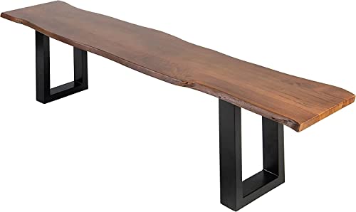 SAM Esszimmerbank 220x42 cm Quintus, Akazienholz massiv & nussbaumfarben, echte Baumkante, Baumkantenbank mit U-Gestell Schwarz, Sitzbank mit 26 mm Platte von SAM
