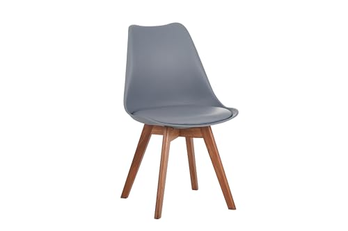 SAM Esszimmerstuhl Lovelace | Farbe: Grau | Sitzschale Kunststoff & Sitzpolster Kunstleder | Stuhlbeine Massivholz Akazienfarben | 49 x 54 x 82 cm | Schalenstuhl skandinavischer Stil von SAM