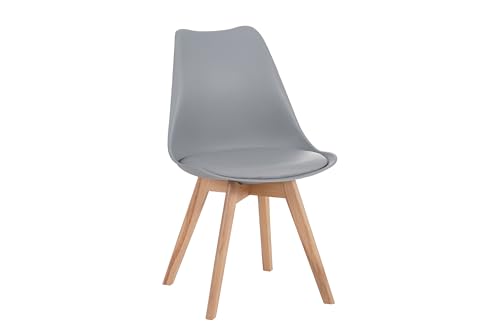 SAM Esszimmerstuhl Lovelace | Farbe: Grau | Sitzschale Kunststoff & Sitzpolster Kunstleder | Stuhlbeine Massivholz Buche | 49 x 54 x 82 cm | Schalenstuhl skandinavischer Stil von SAM