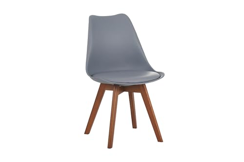 SAM Esszimmerstuhl Lovelace | Farbe: Grau | Sitzschale Kunststoff & Sitzpolster Kunstleder | Stuhlbeine Massivholz Nussbaumfarben | 49 x 54 x 82 cm | Schalenstuhl skandinavischer Stil von SAM