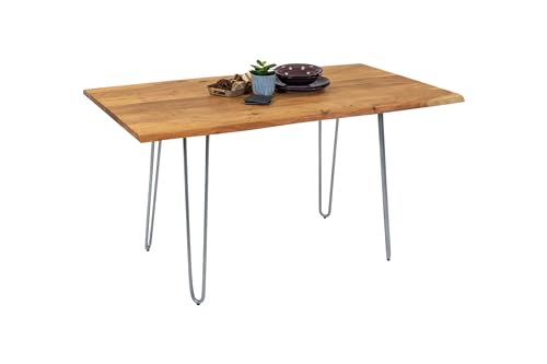SAM Esszimmertisch 120x80cm Hannah, echte Baumkante, Akazienholz naturfarben, massiver Baumkantentisch mit Hairpin-Gestell Silber SAM Esszimmertisch 120x80cm Hannah, echte Baumkante, Akazienholz naturfarben, massiver Baumkantentisch mit Hairpin-Gestell Silber von SAM