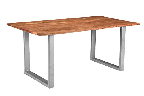 SAM Esszimmertisch 140 x 75 cm Insa, echte Baumkante, Akazienholz naturfarben, massiver Baumkantentisch mit U-Gestell Silber SAM Esszimmertisch 140 x 75 cm Insa, echte Baumkante, Akazienholz naturfarben, massiver Baumkantentisch mit U-Gestell Silber von SAM