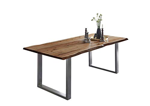 SAM Esszimmertisch 140 x 80 cm Mephisto, Baumkantentisch naturfarben, Akazienholz massiv, U-Gestell aus Metall Silber SAM Esszimmertisch 140 x 80 cm Mephisto, Baumkantentisch naturfarben, Akazienholz massiv, U-Gestell aus Metall Silber von SAM