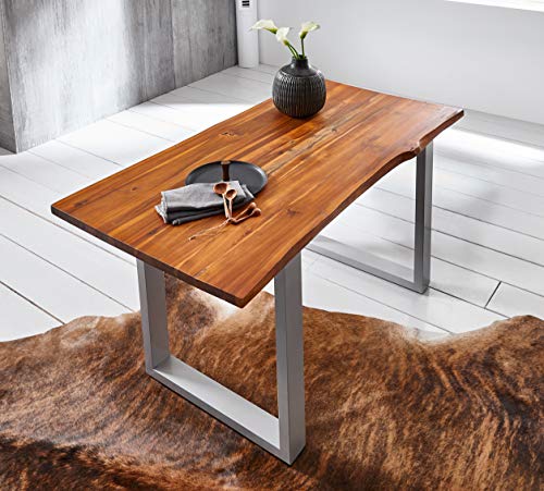 SAM Esszimmertisch 140 x 85 cm Ignacio, Baumkantentisch cognacfarben, Akazienholz massiv, U-Gestell aus Metall Silber SAM Esszimmertisch 140 x 85 cm Ignacio, Baumkantentisch cognacfarben, Akazienholz massiv, U-Gestell aus Metall Silber von SAM