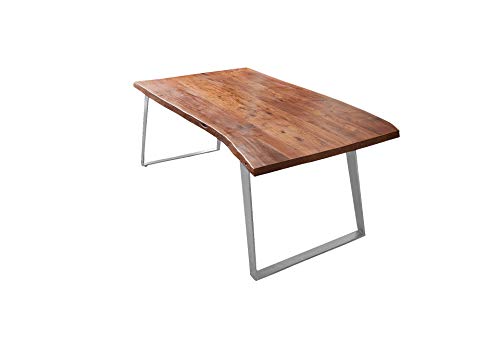 SAM Esszimmertisch 140x80 cm Havanna, Baumkantentisch nussbaumfarben, Akazienholz massiv, schräges U-Gestell Metall Silber von SAM