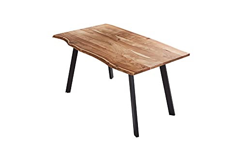 SAM Esszimmertisch 140x80 cm Laxmi, echte Baumkante, naturfarben, massiver Esstisch aus Akazienholz, Baumkantentisch mit Vier Metallbeinen Schwarz von SAM