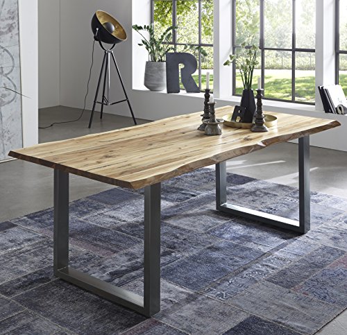 SAM Esszimmertisch 140x80 cm Quintus, echte Baumkante, naturfarben, massiver Esstisch aus Akazienholz, Metallbeine Silber, Baumkantentisch SAM Esszimmertisch 140x80 cm Quintus, echte Baumkante, naturfarben, massiver Esstisch aus Akazienholz, Metallbeine Silber, Baumkantentisch von SAM