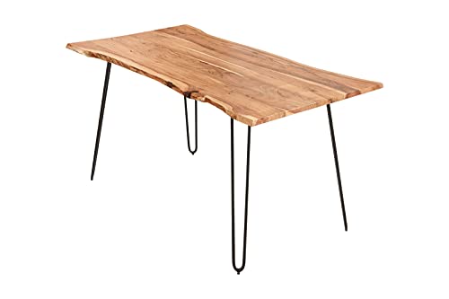 SAM Esszimmertisch 140x80cm Hannah, echte Baumkante, Akazienholz naturfarben, massiver Baumkantentisch mit Hairpin-Gestell Mattschwarz von SAM