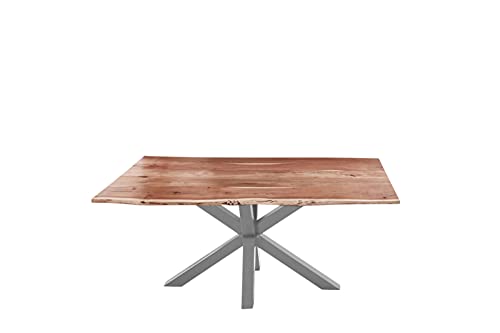 SAM Esszimmertisch 140x80cm Quincy, echte Baumkante, Akazienholz naturfarben, massiver Baumkantentisch mit Spider-Gestell Silber von SAM
