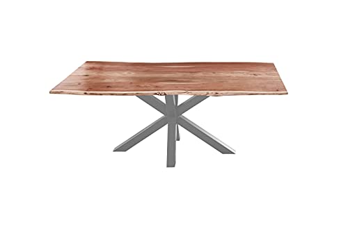 SAM Esszimmertisch 140x80cm Toledo, echte Baumkante, Akazienholz naturfarben, massiver Baumkantentisch mit Spider-Gestell Silber von SAM