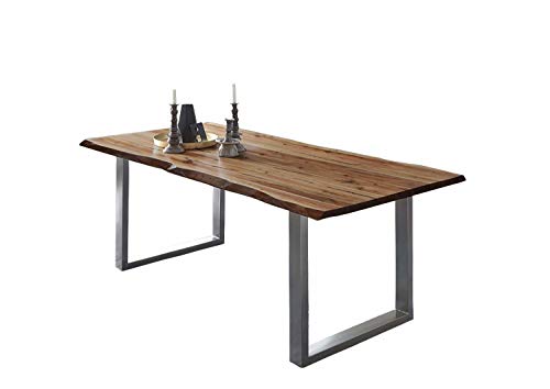 SAM Esszimmertisch 160x85 cm ULM, Baumkantentisch nussbaumfarben, Akazienholz massiv, U-Gestell aus Metall Silber SAM Esszimmertisch 160x85 cm ULM, Baumkantentisch nussbaumfarben, Akazienholz massiv, U-Gestell aus Metall Silber von SAM