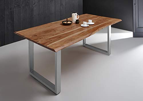 SAM Esszimmertisch 200x100 cm Quintana, echte Baumkante, naturfarben, massiver Esstisch aus Akazienholz, Metallbeine Silber, Baumkantentisch SAM Esszimmertisch 200x100 cm Quintana, echte Baumkante, naturfarben, massiver Esstisch aus Akazienholz, Metallbeine Silber, Baumkantentisch von SAM